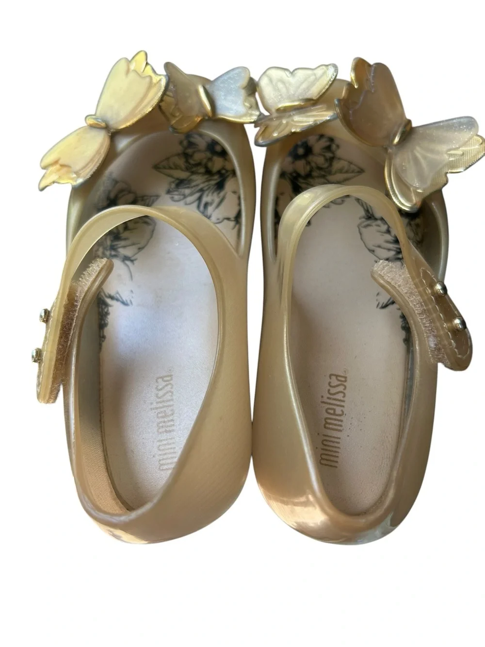 Mini Melissa Gold Butterfly Shoes Mary Janes Peep Toe Toddler Sz 9